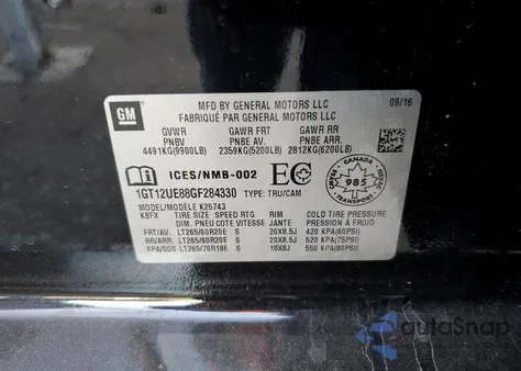 2016 GMC Sierra K2500 Denali z USA, uszkodzony, nr VIN 1GT12UE88GF284330